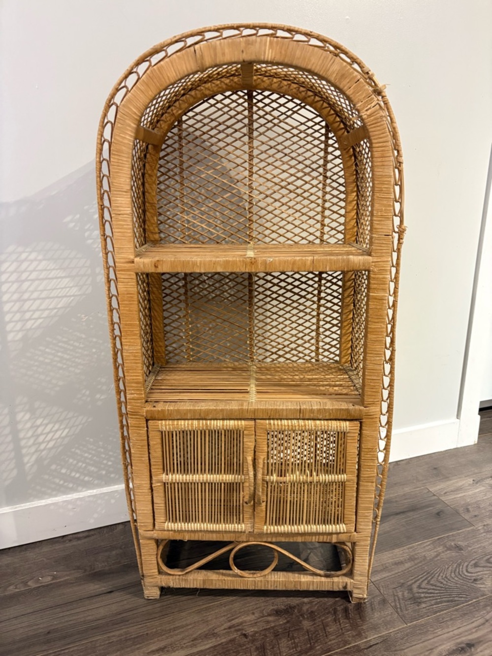 Vintage Rattan wicker shelf free standing floor shelf boho furniture